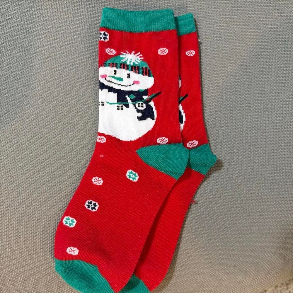 Women's Socks Red/Green -White snowman -New